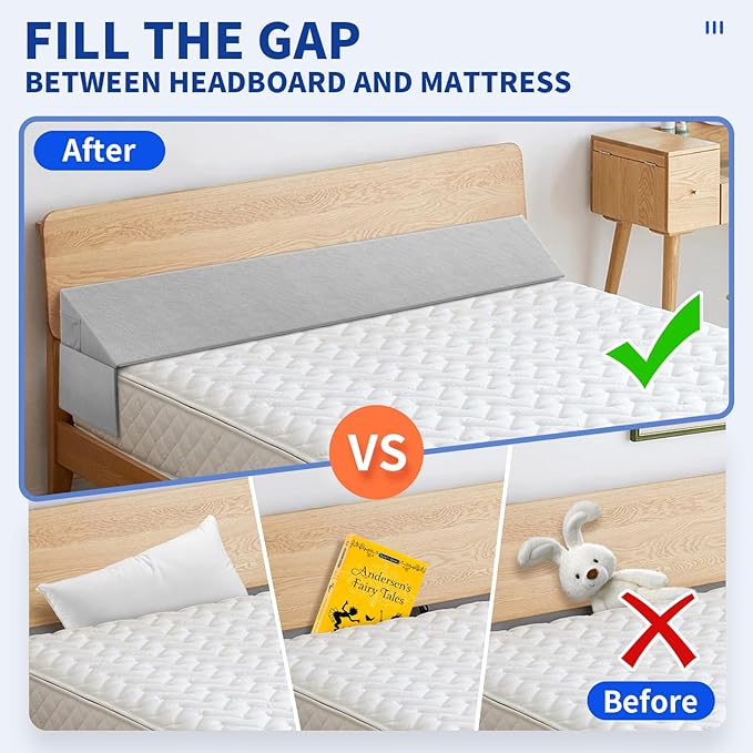 Bed Wedge Pillow for Headboard Gap Filler(40"x6"x10") Twin Size Mattress Gap Filler(0-8") Bed Wedge for Headboard Gap Between Your Headboard and Mattress