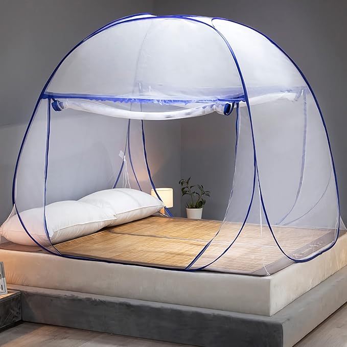 Mosquito Net for Bed, Folded Size 12 inch Portable Camping Travel Mosquito Net, Pop Up Mosquito Tent with Double Entry for King Queen Size Bed (Folded 12 Inch, 47"x75"x57")