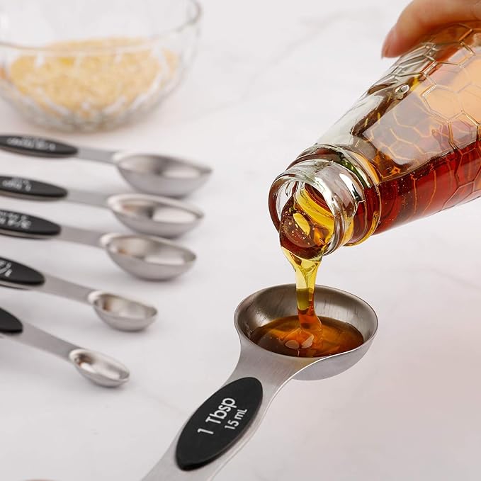 Magnetic Measuring Spoons Sets of 9 Stainless Steel Dual Sided Stackable Teaspoon Tablespoon Spoon for Measuring Dry and Liquid Ingredients
