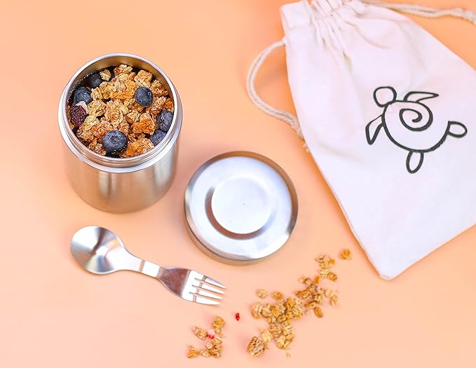 ecozoi Stainless Steel Insulated Lunch Box, Vacuum Insulated Food Jar, 17 Oz + Spork + Lunch Bag