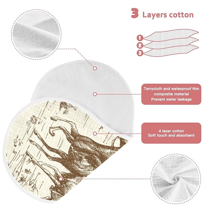 Muslin Baby Burp Cloths Set of 4, Soft Absorbent Western Desert Cowboy Muslin Washcloths, Bibs, Face Towel for Newborn Boys Girls, 22 x 11 Inch