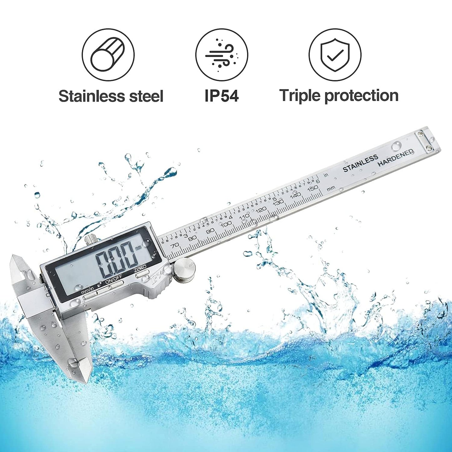 Electronic Digital Vernier Caliper, LOUISWARE Stainless Steel Caliper 150mm/0-6 inch Measuring Tools with Extra-Large LCD Screen, inch/Metric Conversion