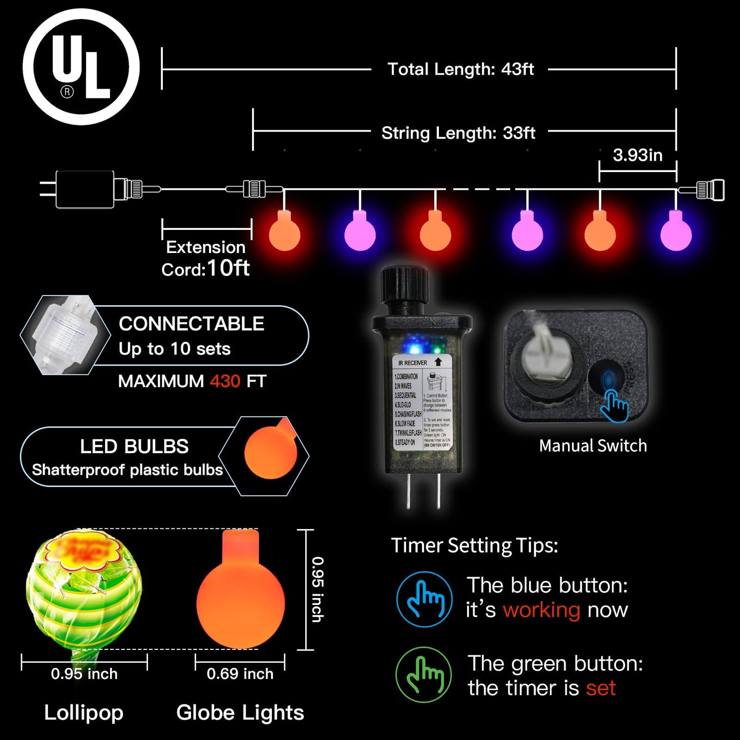 Suddus Halloween Lights Indoor With Remote  33Ft 100 Led Purple And Orange Globe String Lights  Fairy Lights Plug In With 8 Lighting Modes For Bedroom  Home  Office  Halloween Decorations