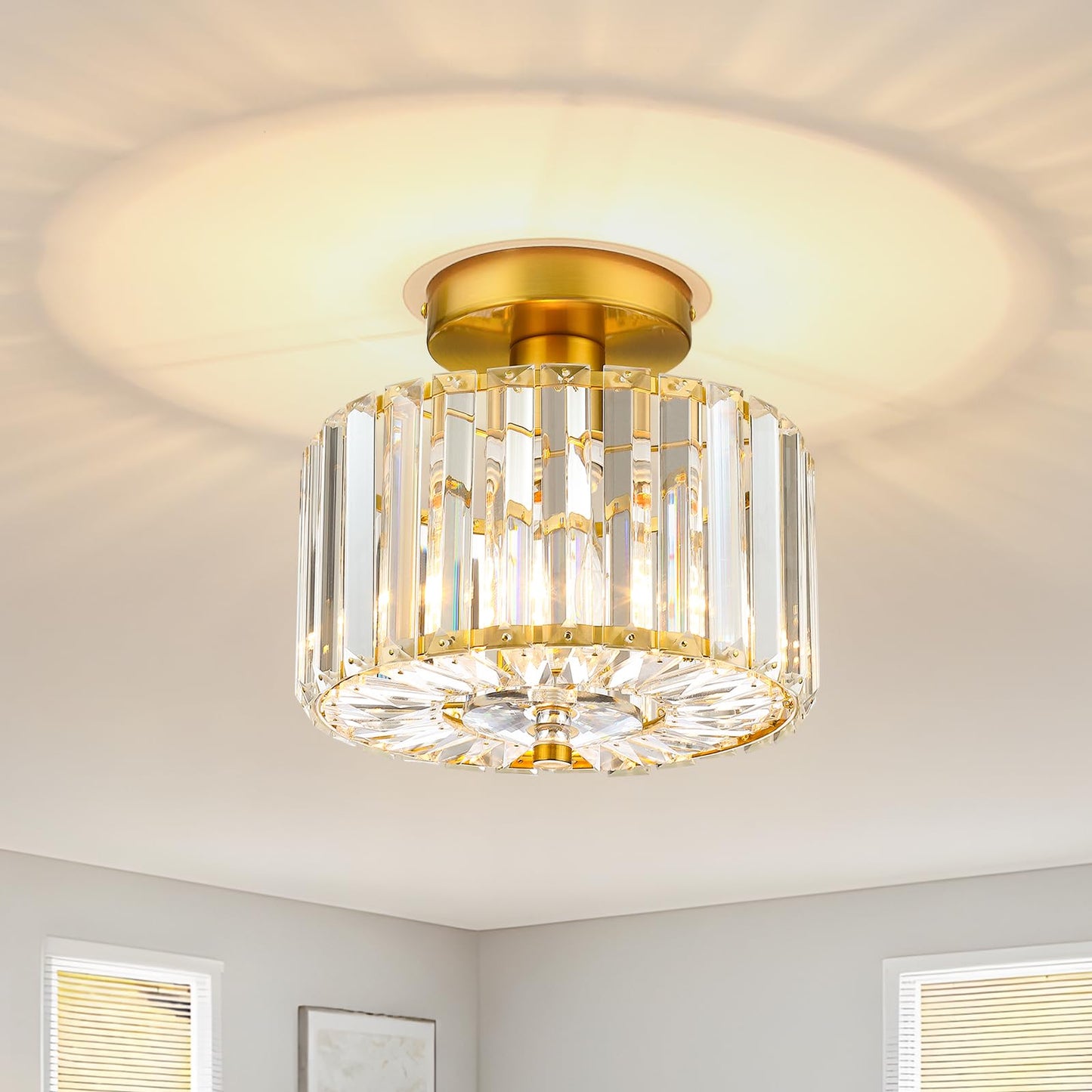 Pasentel Small Crystal Ceiling Light  Modern Mini Flush Mount Crystal Chandelier  Gold Small Chandelier Light Fixture  Entryway Lighting Fixture For Kitchen Hallway Laundry Room  1-Light  Sf004-1-G
