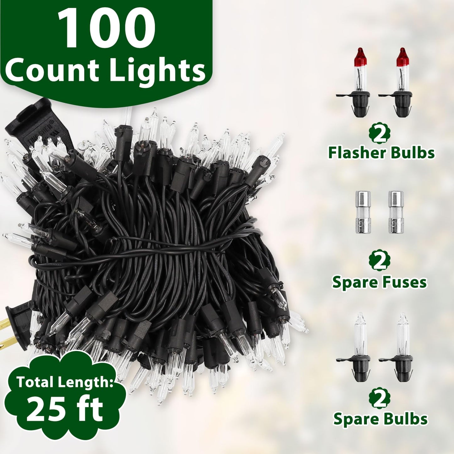 Cxlho Clear Christmas Lights 25Ft 100 Incandescent Bulbs Warm White Mini Lights With Black Wire For Christmas Tree  Garland  Thanksgiving  Wedding  Party  Home  Indoor & Outdoor Festival Decoration