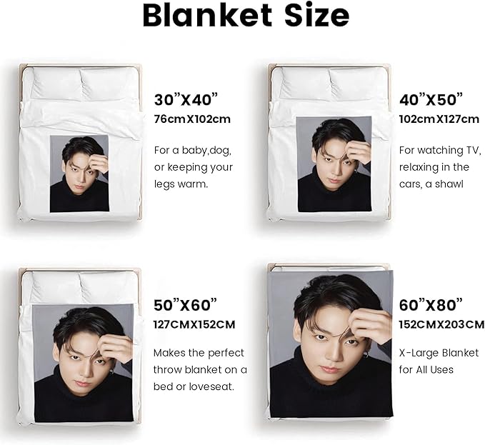 Jung Kook Blanket 60"X80" Soft and Comfortable Warm Fleece Throw Full Picture of Idol Group Blankets Yoga Blankets Beach Blanket Picnic Blankets Gift for Dorm Room Decor Sofa Bed Camping Travel