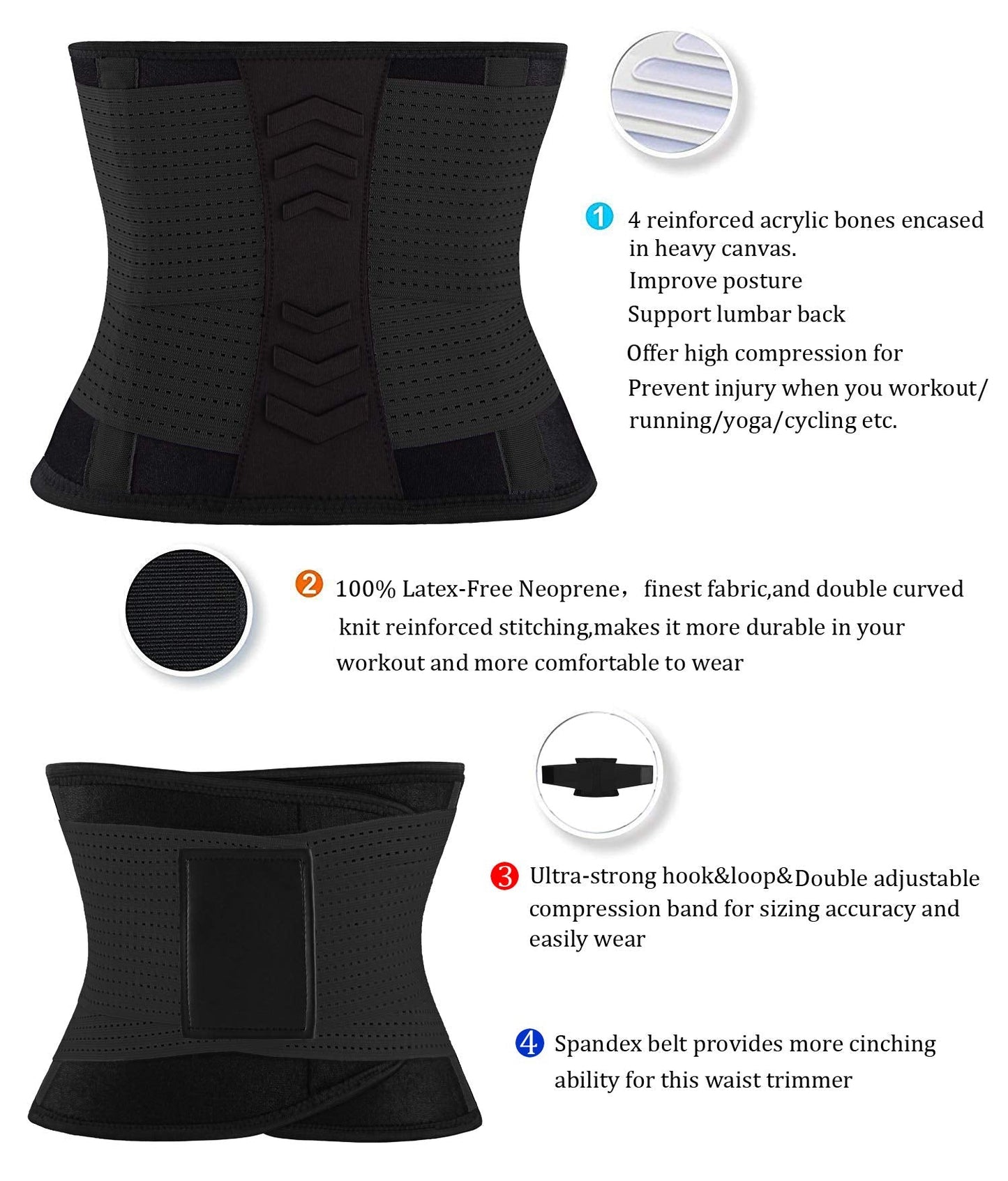 VENUZOR Waist Trainer Belt for Women - Waist Cincher Trimmer - Slimming Body Shaper Belt - Sport Girdle Belt (UP Graded)(Black,S)