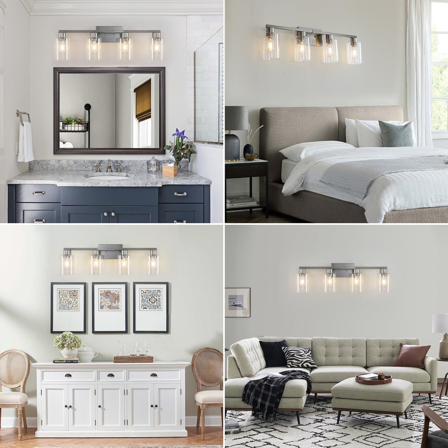 Sopeas 4 Light Bathroom Light Fixtures  Brushed Nickel Modern Bathroom Vanity Light With Clear Glass Shade  Bathroom Lighting Fixtures Over Mirror  Vanity Lights For Bathroom Mirror