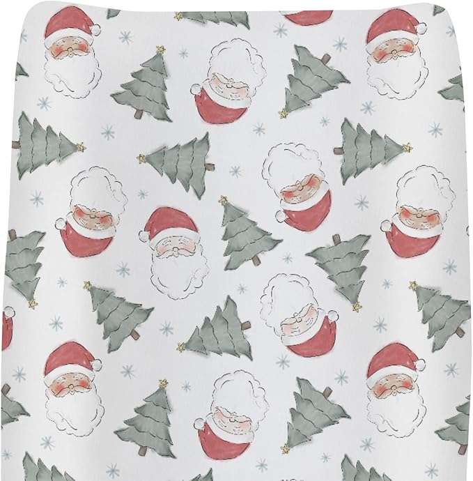 Pastel Santa Christmas Trees Baby Changing Pad Covers for Boy Girl Red Santa Claus Snowflakes Fitted Changing Table Cover Mats Winter Holiday Festive Soft Diaper Change Table Cover Sheets 32''×16''