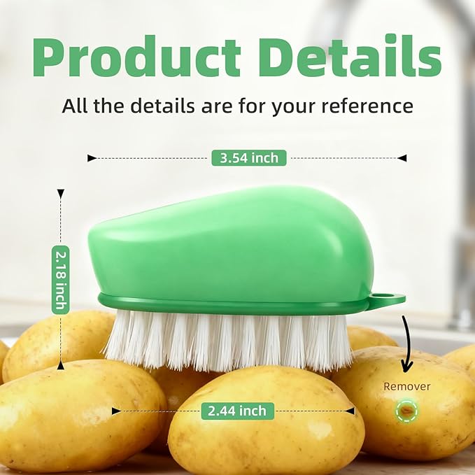 Vegetable Brush Scrubber for Food, Black Stiff Bristles Brush & White Soft Bristles Brush, Dishwasher Safe Ear-Hanging Veggie & Fruit Cleaning Brush for Potato, Mushroom, Carrot, Lemon, Egg