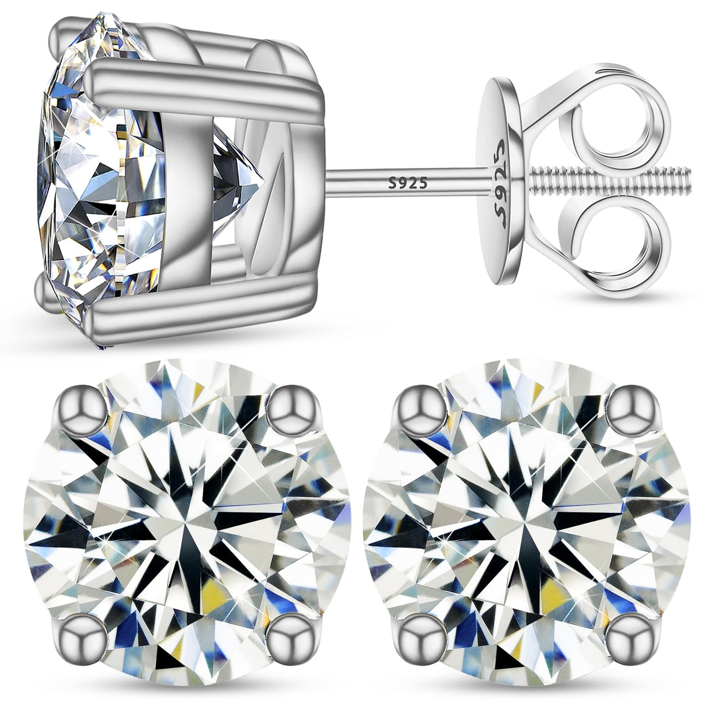 Moissanite Stud Earrings,0.2-4ct/Pair D Color VVS1 Clarity Brilliant Lab Created Diamond Moissanite Earrings w/ Screw Back, Whit