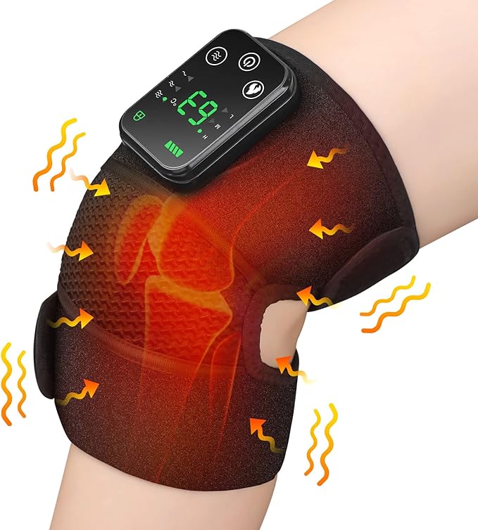 Heated Knee Massager with Heat, Cordless Knee Heating Wrap for Knee Pain Relief, FSA Eligible, 3 Heat & 3 Massage Levels, ...