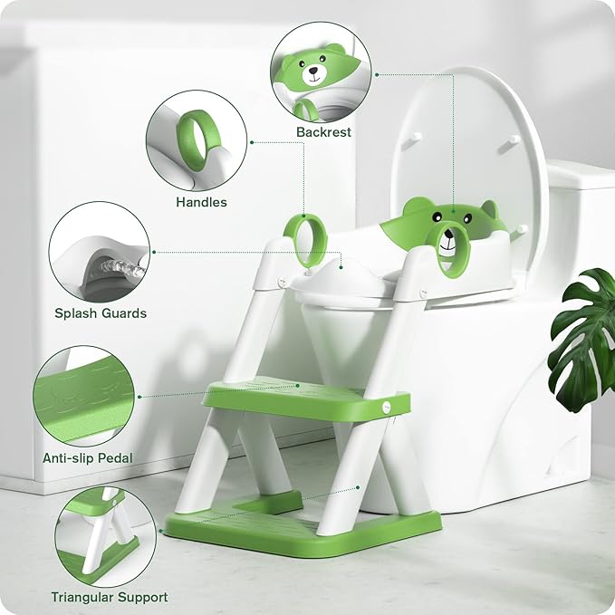 Potty Training Seat, Upgrade Toddler Toilet Seat for Kids Boys Girls, 2 in 1 Potty Training Toilet, Splash Guard Anti-Slip Pad Step Stool