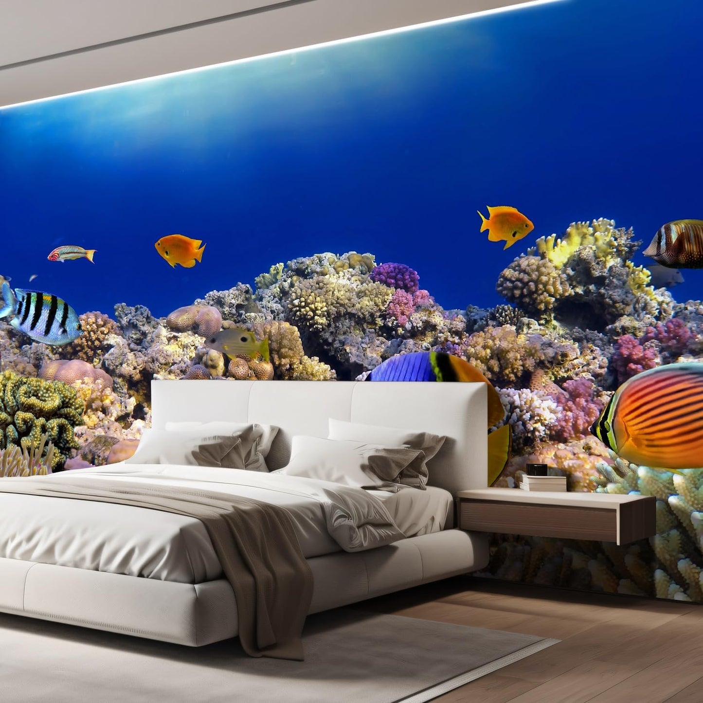 wall26 Removable Wall Sticker/Wall Mural Tropical Blue Fish Coral Reef Ocean Seascape Nature Wilderness Photography Nautical Landscape Decorative for Living Room, Bedroom, Office - 108x168 inches