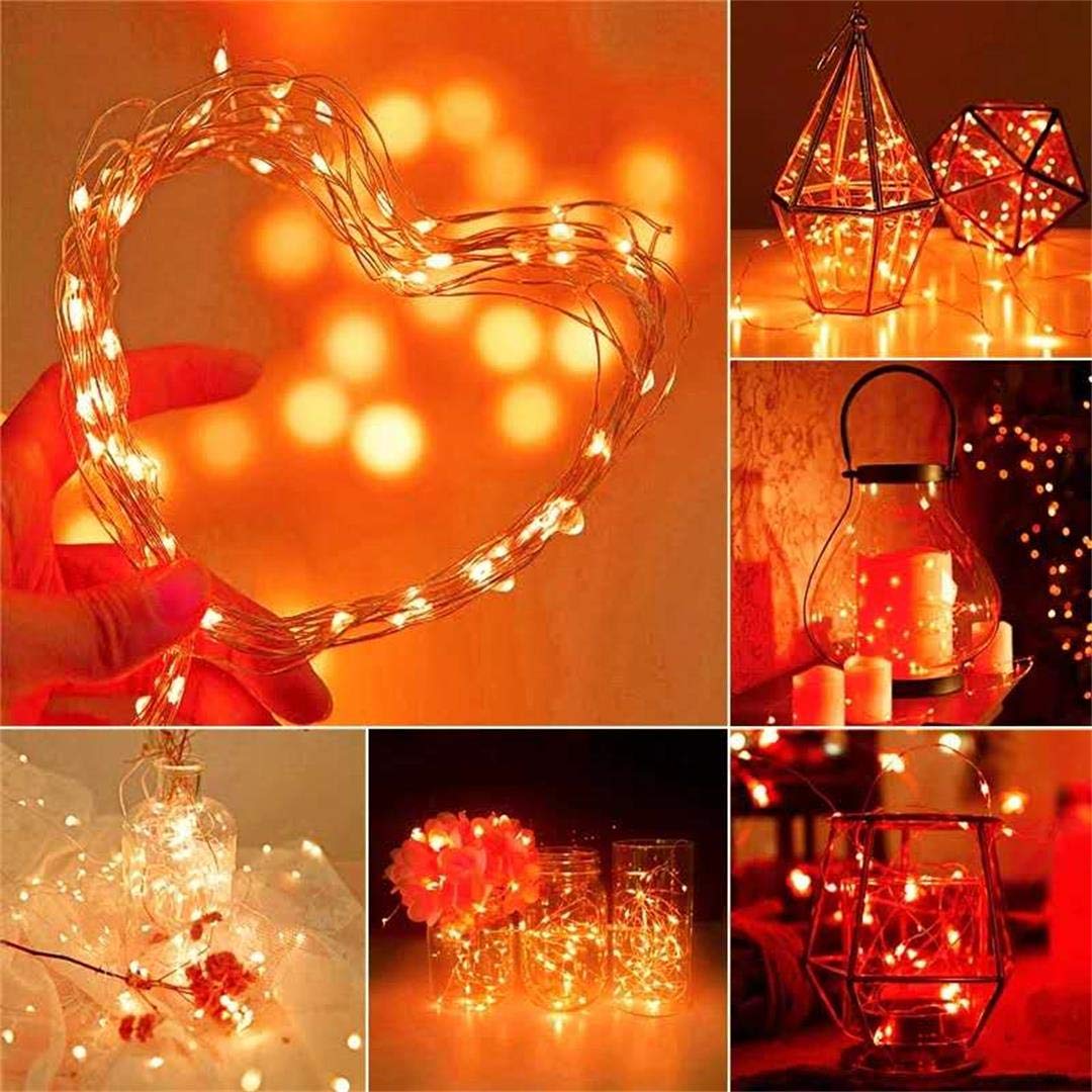 Everfit Lighting 2 Pack Mini Indoor LED Fairy Lights, 30 LEDs, 10 Ft Silver Wire, Timer, Orange Color