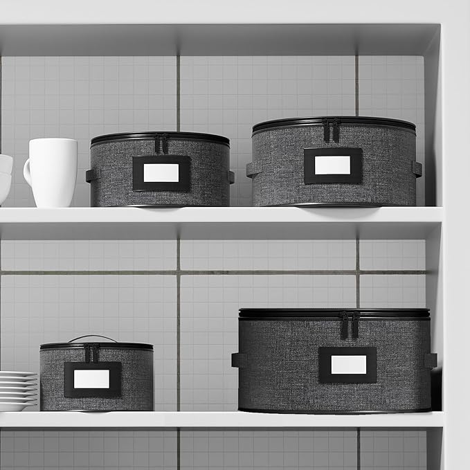 Aokeyee 4-Pack Hard Shell Dish Storage Containers with 48 Non-Woven Pads – For Plates, Dinnerware & China - Ideal for Moving & Protection