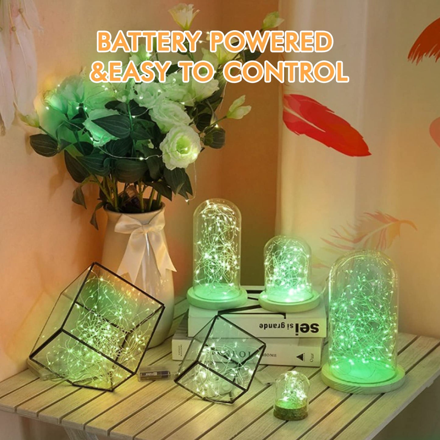 Bexdir 12 Pack Fairy Lights - 7Ft Waterproof Silver Wire String Lights, Battery Operated, Green Copper Mini Lights For Home Decor