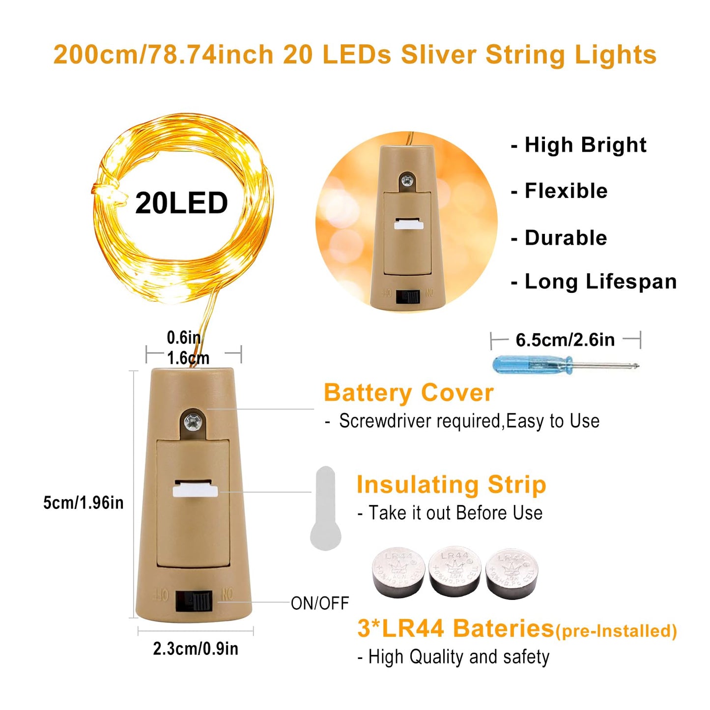 VOOKRY Wine Bottle Lights String - 15 Pack, 20 LEDs, Battery Operated, Cool White, Cork Light for Party, Wedding, Halloween, Christmas