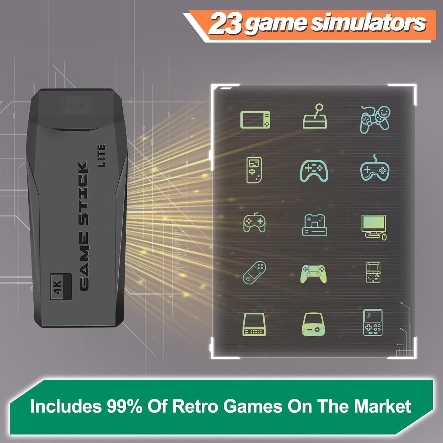 New Retro Gaming Console & Game Stick Pro - 40,000+ Classic Video Games, 23 Emulators, Dual Wireless Controllers, 4K HDMI Output, Plug & Play, Compatible with TV, PC, Projector, 64GB