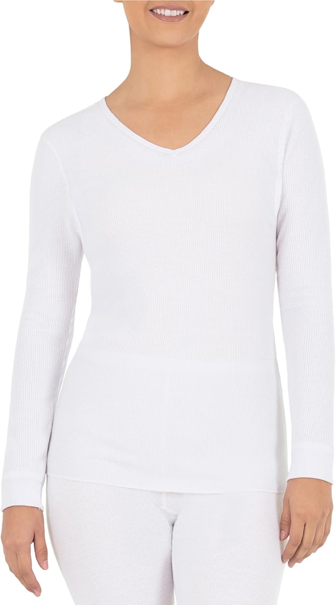 Fruit of The Loom Womens Micro Waffle Thermal V-Neck