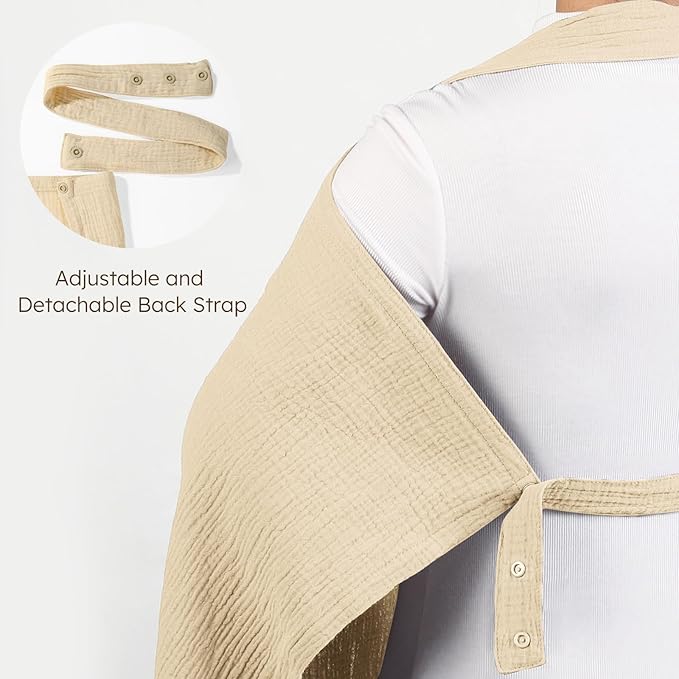 Yoofoss Muslin Nursing Cover for Breastfeeding, 100% Cotton Breastfeeding Cover with Arch Neckline, Soft Breathable Privacy Nursing Covers for Women, Multi-use Breastfeeding Essentials-Apricot