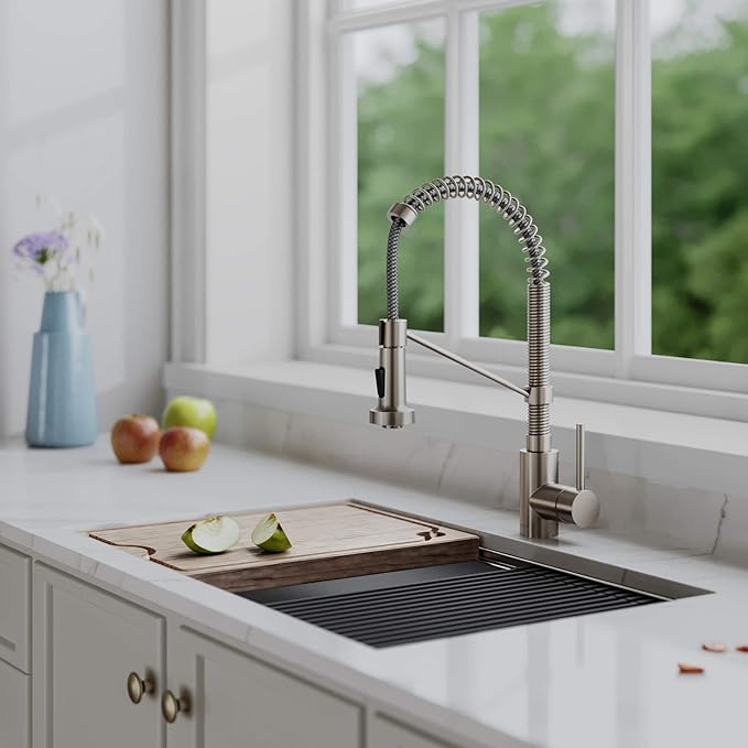 Kraus KPF-1610MB-KSD-43MB Bolden 18-Inch Single Handle Commercial Style Pull-Down Kitchen Faucet with Soap Dispenser, Matte Black