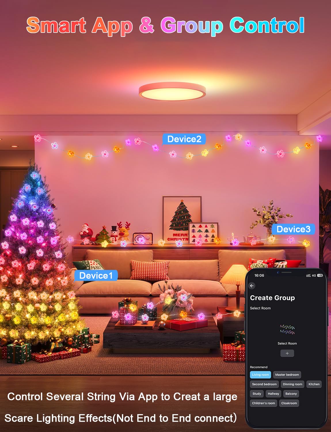 echosari Cherry Blossom String Lights, 33ft, 16 Million Colors, APP & Remote Control, Acrylic, Model ES-FairyL, RGB