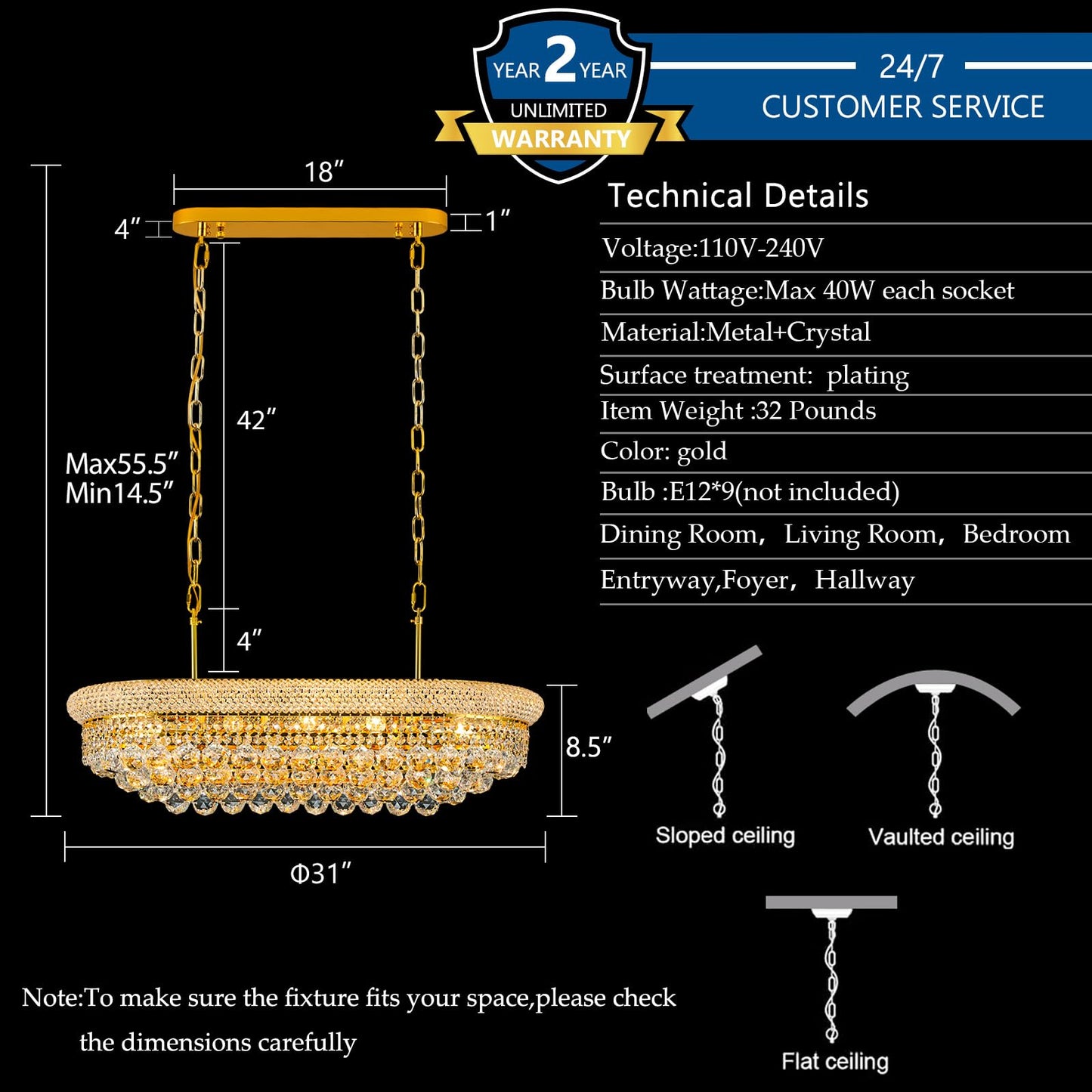 Gifarich Crystal Chandeliers For Dining Room Light Fixtures Over Table  Modern Crystal Chandeliers For Kitchen Lsland  9 Lights Empire Style Gold stylish Lighting Fixtures For Living Room Bar L31 Inch