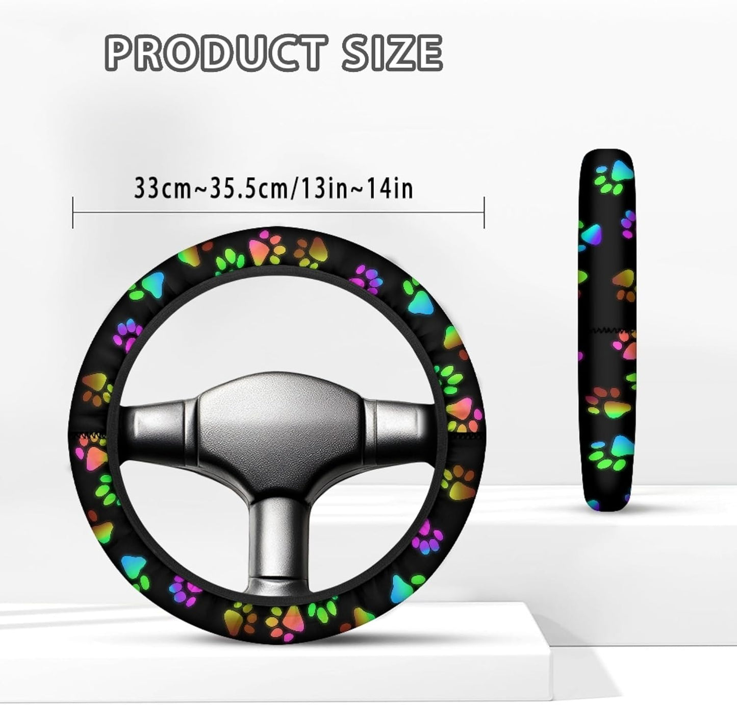 Dog Paw Print Golf Cart Steering Wheel Cover Universal Fit 13-14 Inch Polyester