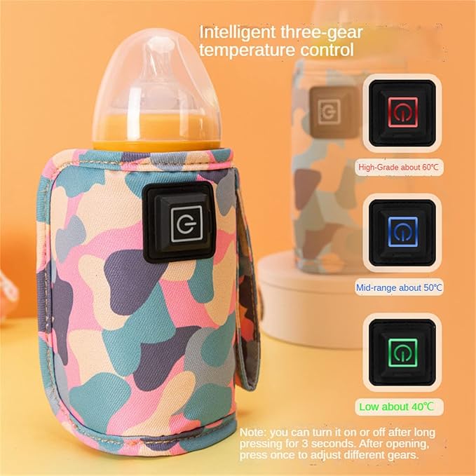 USB Milk Warmer Bag - 2023 New Fast Bottle Warmer for Travel, Portable Car Bottle Warmer for Travel, on The Go Bottle Warmer with USB Cables, Gentle Warmth Maintain Perfect Temperature (Pink)
