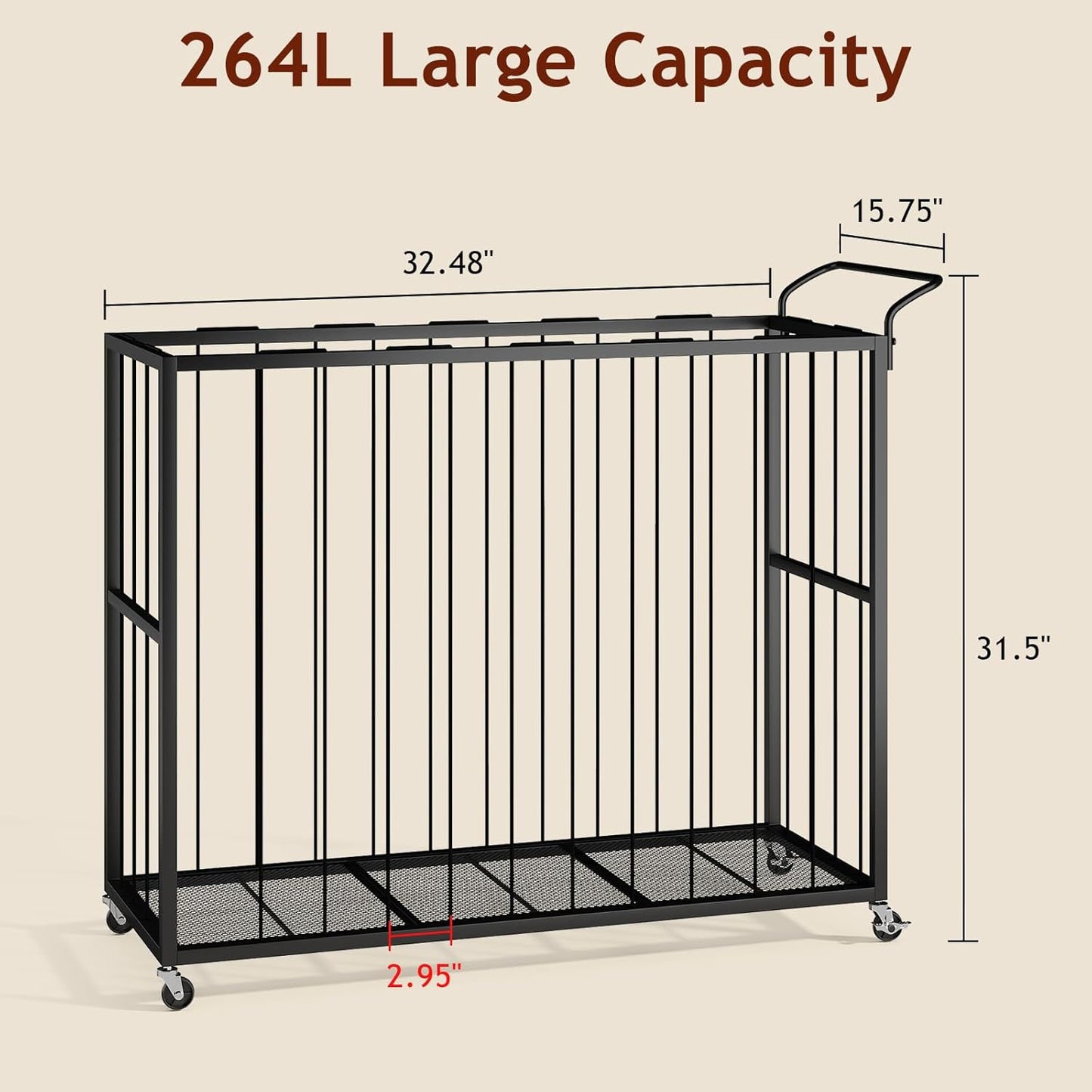 Ball Storage Bin Rolling Sports Ball Cart, Metal Garage Organizer Sport Rack, Ball Basket Storage, Ball Cage for Garage or Gym, Indoor & Outdoor Sports Equipment Organizer