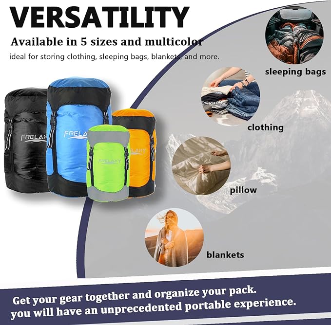 Frelaxy Compression Sack, 40% More Storage! 11L/18L/30L/45L/52L Compression Stuff Sack, Water-Resistant & Ultralight Sleeping Bag Stuff Sack - Space Saving Gear for Camping, Hiking