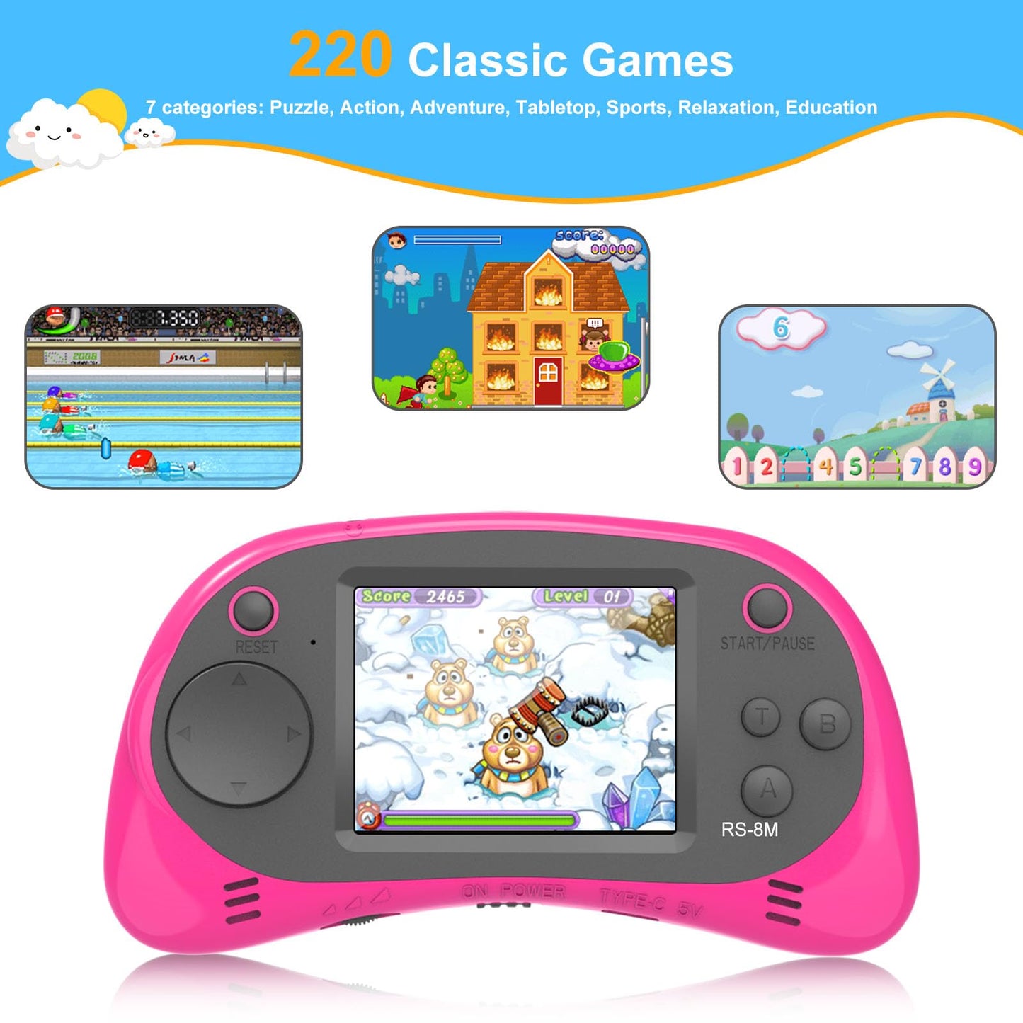 EASEGMER Kids Learning Game Console - 220 Educational Games for Ages 3-10, 2.5" HD Screen with Travel Case, Rechargeable & Durable, Perfect for Boys and Girls
