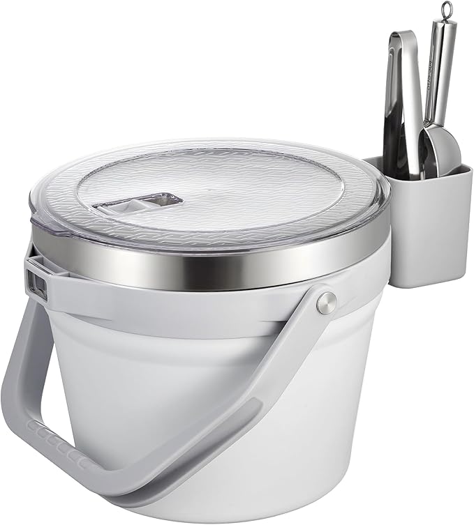 COKTIK 7L Vacuum Insulated Ice Bucket with Lid and Scoop& Tongs，Large capacity Stainless Steel Beverage Bucket for Cocktai...