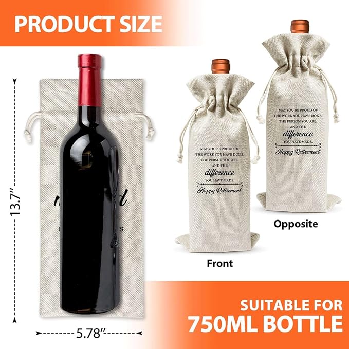 Retirement Wine Bag For Teacher Coworker Employees Friend Colleagues Nurse Doctors Boss, Goodbye Farewell Leaving Gifts For Best Friend, Happy Retirement Party Decorations