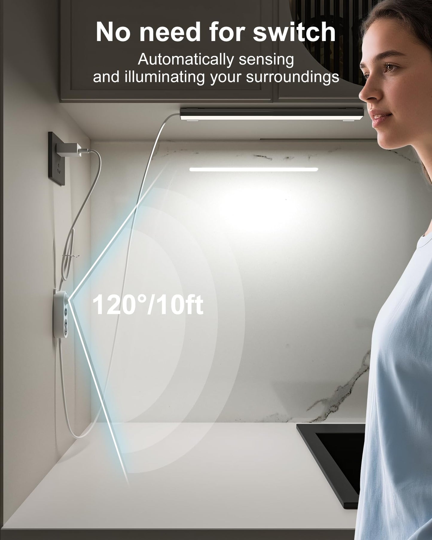 Asoko Motion Sensor Dimmable Led Under Cabinet Lighting 12 Inches Plug In Led Counter Light Bars  Daylight White 4500K Led Light Bar For Kitchen/Closet/Wardrobe/Shelf/Desk/Display Case