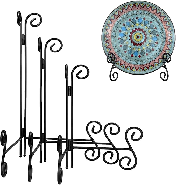 Plate Stand Easel, 6+8+10 Inch 3-Pack Metal Stand for Decorative Plates, Black Easel Holder for Photos Plates Cards Albums