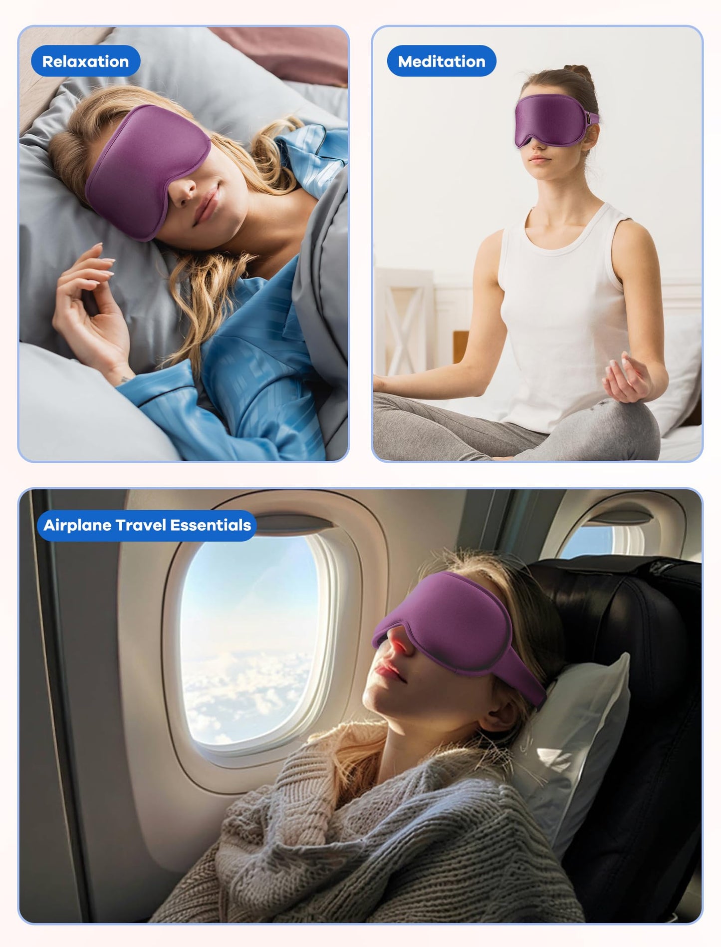 6oz Weighted Cooling Gel Sleep Mask for Senior Relaxation, 3D Blackout Eye Mask for Seniors Adults & Light Sleepers, Gentle Chill, Eyelash Friendly, Adjustable Strap, Travel Bag (Purple)