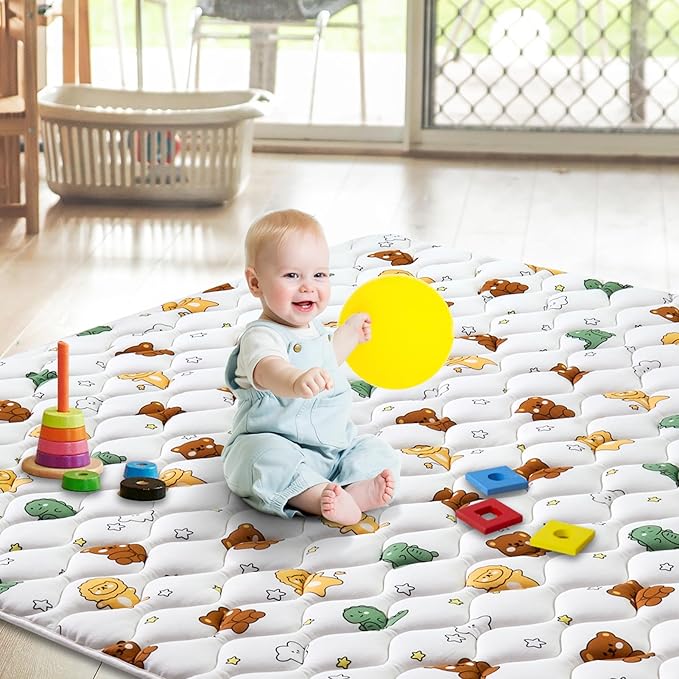 Premium Foam Baby Play Mat 79" X 59", Extra Large Soft Thicker Activity Playmats for Babies, Toddlers, Infants, Play & Tummy Time, Foldable & Machine Washable Baby Mat for Floor