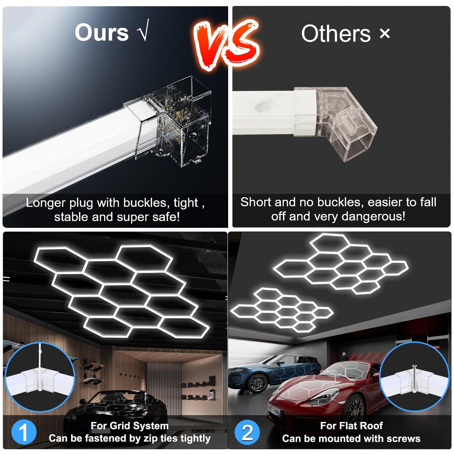 Modern 11 Hexagon Led Garage Light  Ultra-Bright 6500K Natural White  11 Grids For Garage  Mall  Shop  And Auto Detailing.