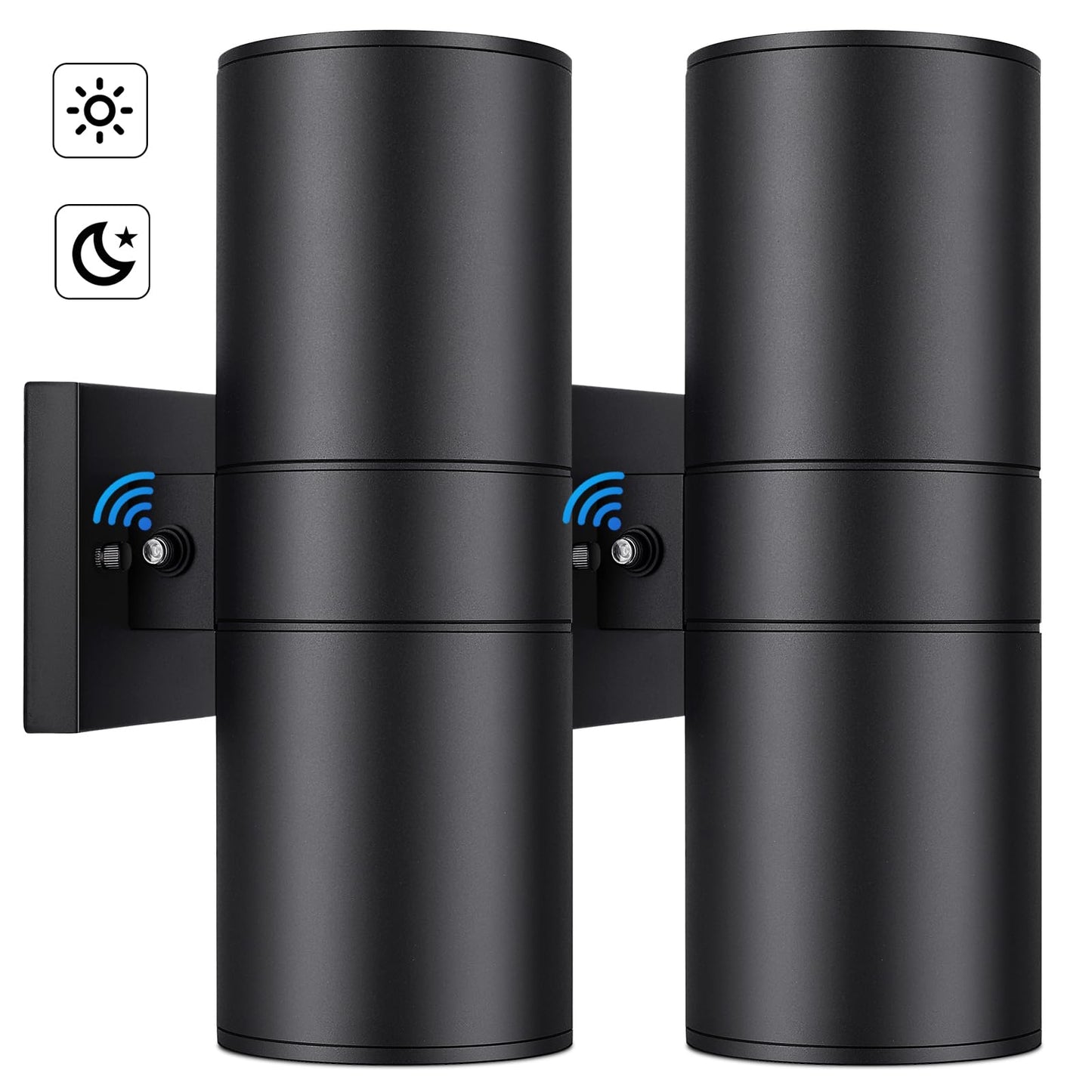 TOBUSA Modern Outdoor Wall Light, Waterproof Aluminum, Dusk to Dawn Sensor, 2-Pack, Black, Model W6069-02-BK