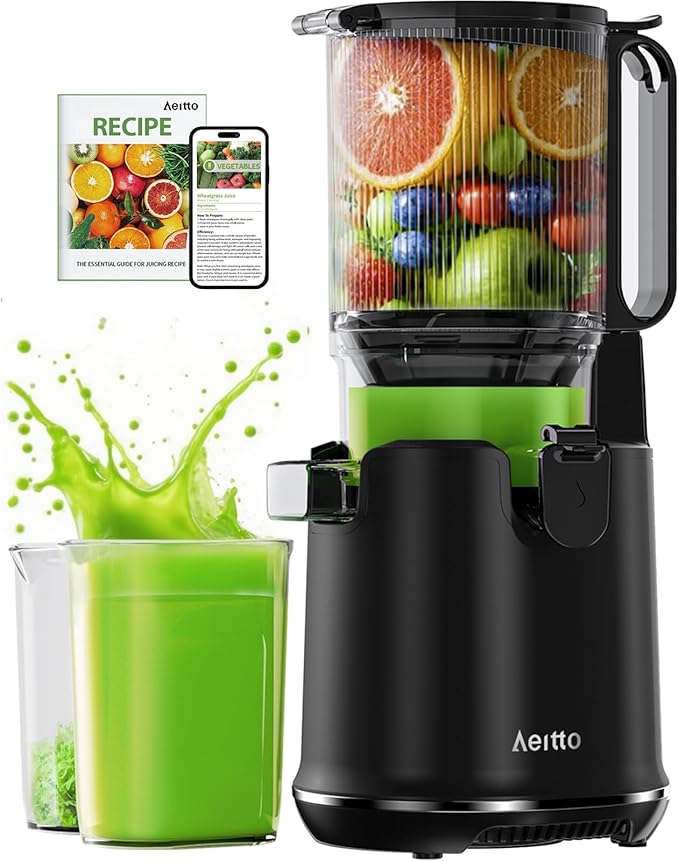 Cold Press Juicer, 5.8" Extra Large Wide Mouth, Aeitto Slow Juicer Machines, High Juice Yield, Fit Whole Vegetables & Fruits, Professional Juice Extractor Machine,Self Feeding, Easy to Clean