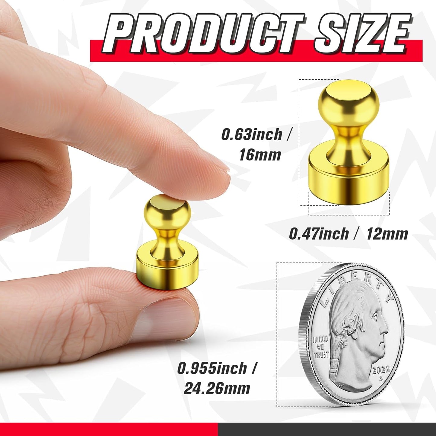 FINDMAG Refrigerator Magnets, Small Gold Neodymium Whiteboard Magnets, Heavy Duty Fridge Magnet Adults, Cute and Cool Magnetic Push Pins for Office, Kitchen, Locker, Bulletin Boards, Pack of 20
