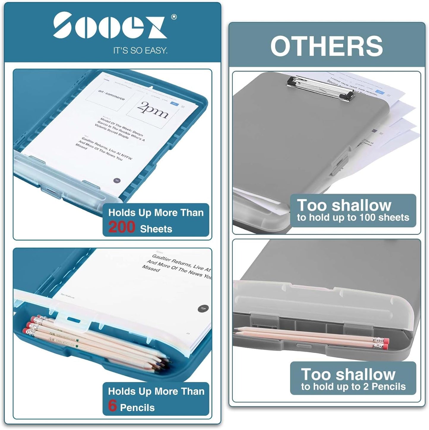 Sooez Clipboards with Storage, High Capacity Clip Boards 8.5x11 with Storage, Heavy Duty Nursing Clipboard Folder, Plastic Clipboard with Pen Holder for Women Teachers Work, School & Office Supplies