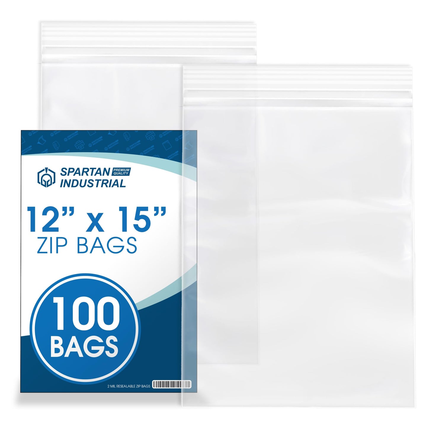 Spartan Industrial - 12" X 15" (100 Count) 2 Mil Clear Reclosable Zip Plastic Poly Bags with Resealable Lock Seal Zipper