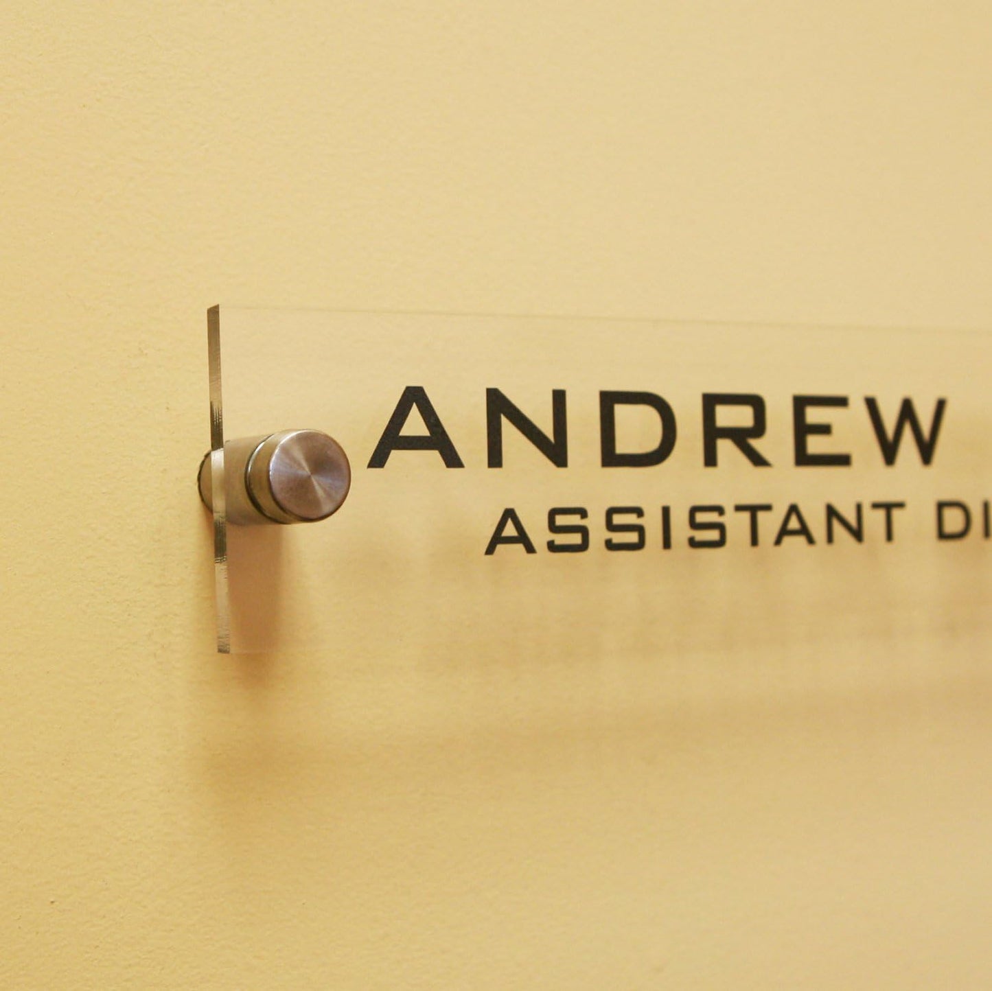 Personalized Office Wall Name Plate Sign. Modern Stainless Steel Legs (Clear See Through)