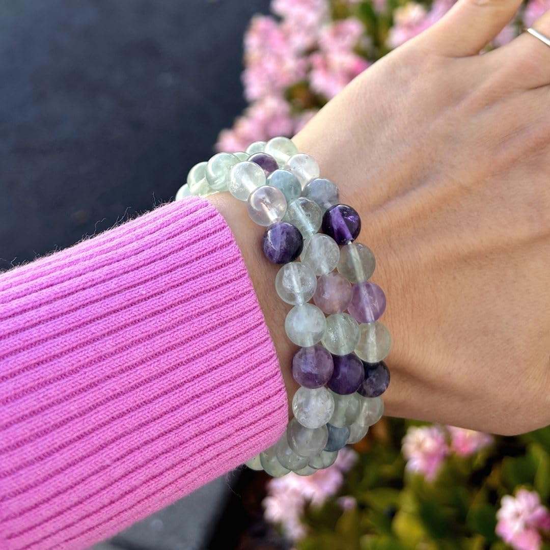 Adabele Real Natural Multicolor Fluorite Gemstone Beaded Bracelet 7.5 inch Stretch Chakra Healing Crystal Stone Jewelry Women Mo