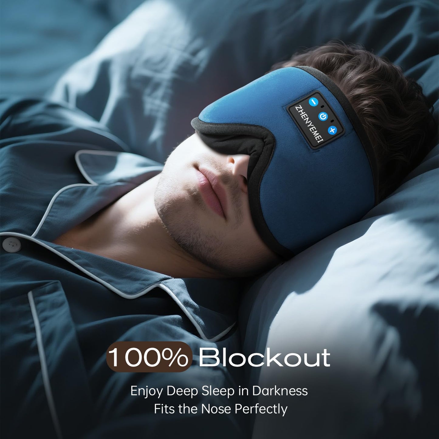 ZHENYEMEI 3D Sleep Mask with Bluetooth Headphones, Sleeping Headphones for Side Sleepers, Wireless Music Eye Mask with Ultra-Thin Stereo Speakers for Men, Women, Tech Gifts, Deep Blue