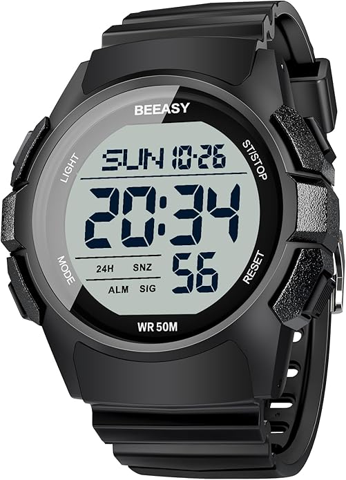Beeasy Men Digital Sports Watch,Waterproof Watch with Stopwatch Countdown Timer Alarm Function Dual Time Rubber Strap Wris...