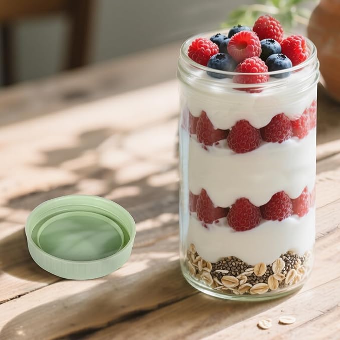 Overnight Oats Containers with Lids, 24oz Glass Jars with Lids 8 pcs, Light Green, Wide Mouth Mason jars for Salad, Yogurt, Snacks, Meal Prep